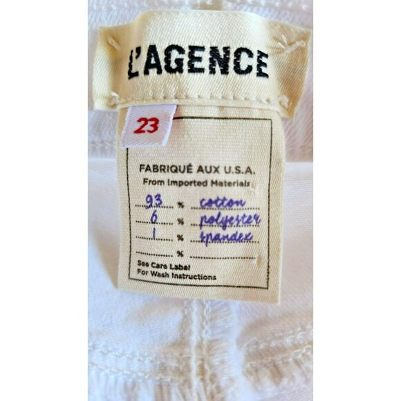 L’AGENCE Sada Jeans 23 | Cotton-Stretch | White | Mid-Rise Cropped Slim, Raw He - Picture 2 of 6
